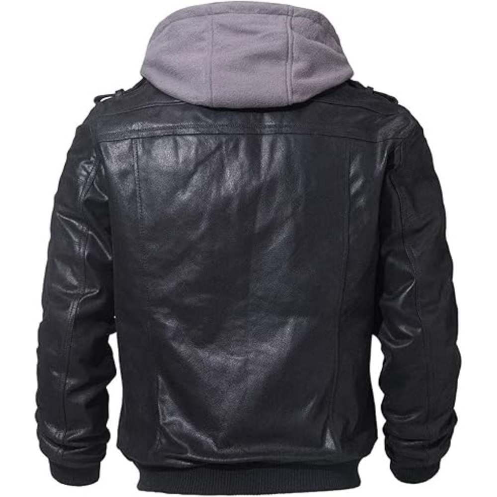 Colin Black Leather Jacket with Hoodie
